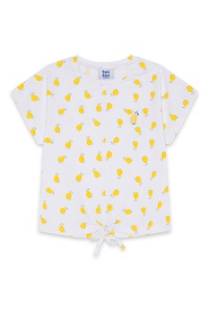 Tuc Tuc, Tricou cu imprimeu si detaliu innodat, Alb/Galben Tuc Tuc, Tricou cu imprimeu si detaliu innodat, Alb/Galben