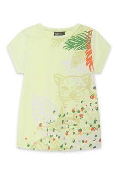 Tuc Tuc, Tricou cu decolteu la baza gatului si imprimeu, Galben pal/Verde Tuc Tuc, Tricou cu decolteu la baza gatului si imprimeu, Galben pal/Verde
