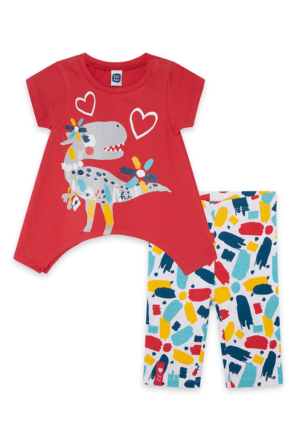 Tuc Tuc, Set de colanti si tricou fete, 2 piese, Rosu/Albastru/Alb, Rosu/Albastru/Alb