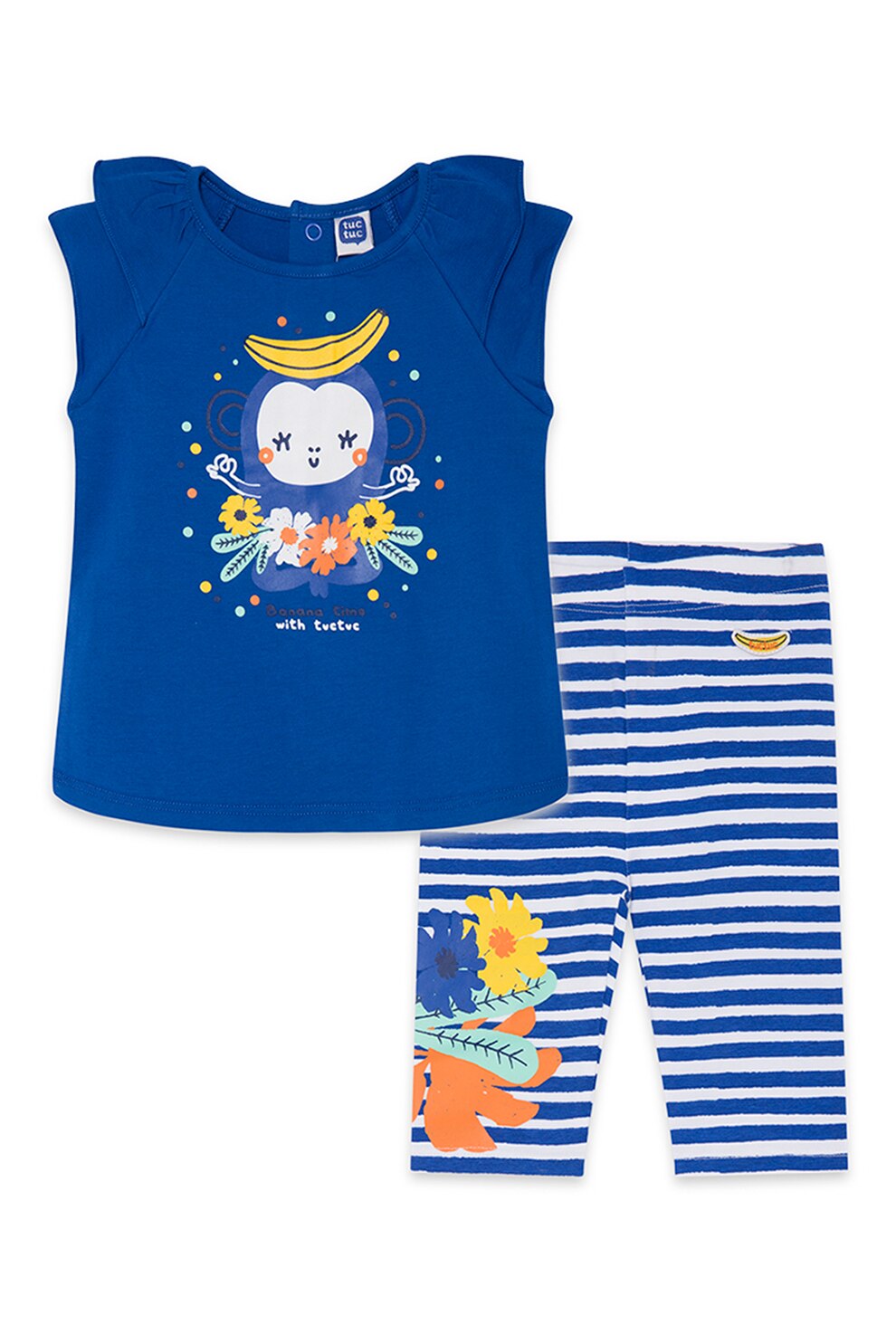Tuc Tuc, Set de top si colanti cu diverse imprimeuri, Albastru royal/Alb