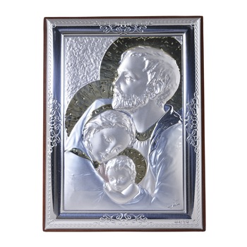 Icoana placata cu argint, pictata manual - Sfanta Familie - Drept, finisaj lemn alun, 12x9 cm, 2/4 Icoana placata cu argint, pictata manual - Sfanta Familie - Drept, finisaj lemn alun, 12x9 cm, 2/4