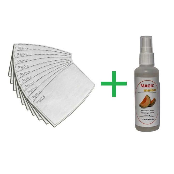 10db-os PM2.5 (5 rétegű,) aktívszén és cserélhető szűrőlap szett + Magic Alova Veras kéztisztító