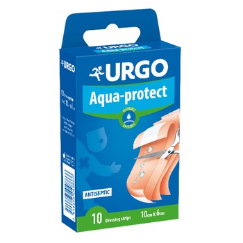 Plasturi Waterproof banda 10 x 6 cm Urgo, 10 bucati Plasturi Waterproof banda 10 x 6 cm Urgo, 10 bucati