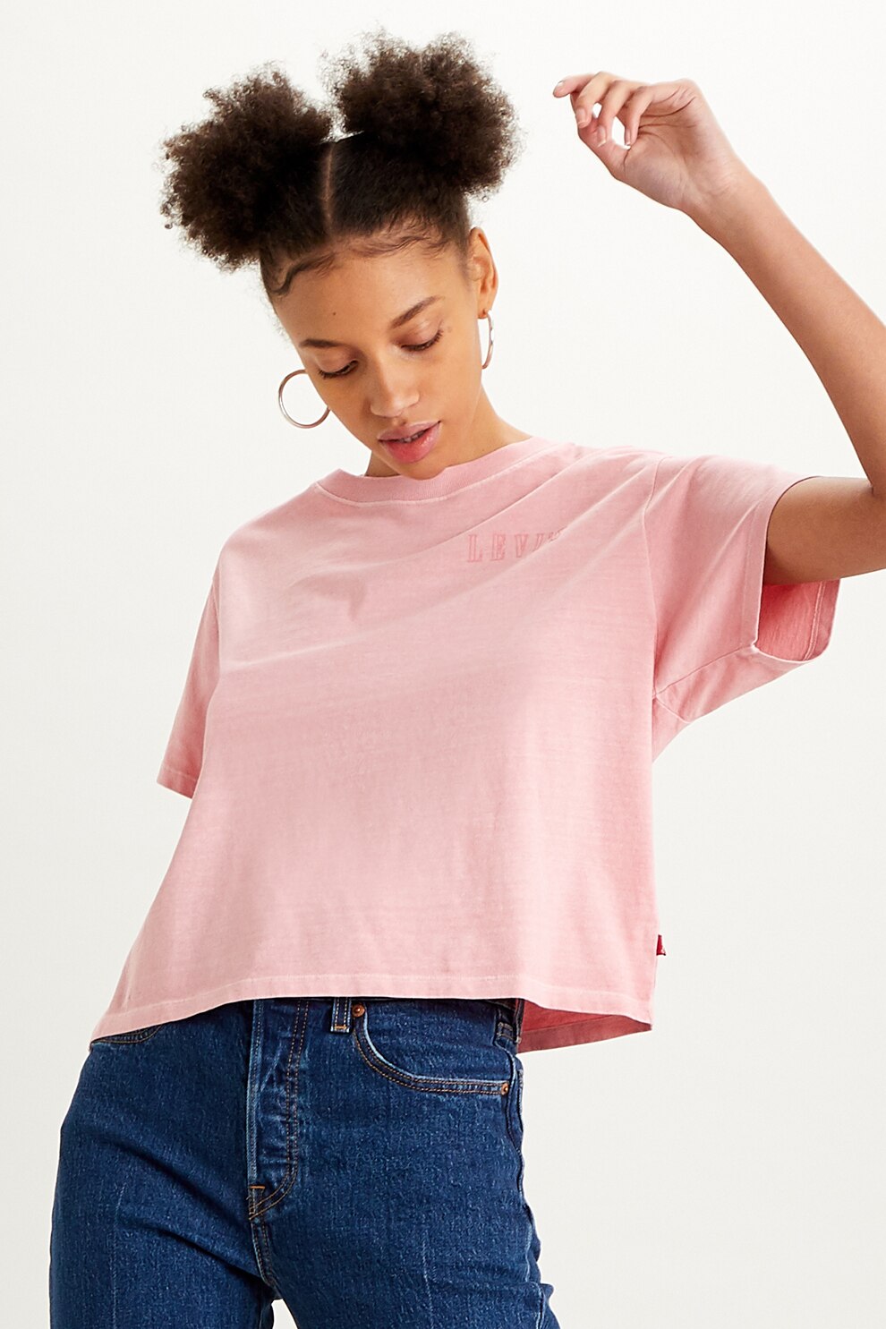 Levi's, Tricou cu decolteu la baza gatului si logo Graphic Varsity, Roz pal