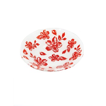 Set 6 boluri sticla , alb cu flori rosii, 13 cm Set 6 boluri sticla , alb cu flori rosii, 13 cm