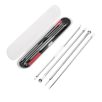 Set de 4 pensete profesionale pentru extractie puncte negre, comedoane, acnee, ustensile cosmetice din inox, 12 cm Set de 4 pensete profesionale pentru extractie puncte negre, comedoane, acnee, ustensile cosmetice din inox, 12 cm
