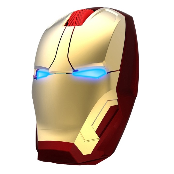 Безжична мишка Iron Man RISTech, 2.4GHz, Тихо щракване, Регулируем DPI, LED светлина, Червен/златист