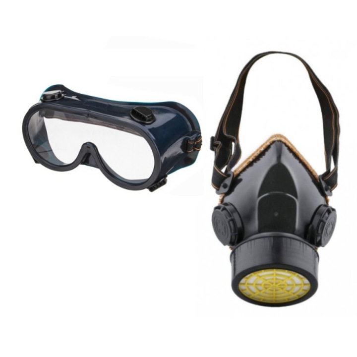 Set masca de protectie cu filtru de carbon activ si ochelari protectie, pentru atomizor