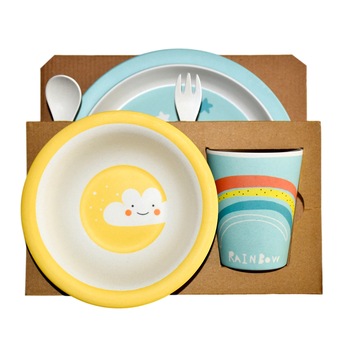 Set de masa si tacamuri pentru copii din fibra de bambus, FizioTab® Kids, 5 piese, Norisori Set de masa si tacamuri pentru copii din fibra de bambus, FizioTab® Kids, 5 piese, Norisori