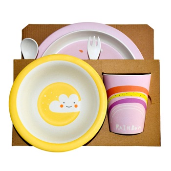 Set de masa si tacamuri pentru copii din fibra de bambus, FizioTab® Kids, 5 piese, Norisor Set de masa si tacamuri pentru copii din fibra de bambus, FizioTab® Kids, 5 piese, Norisor