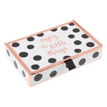 Cutie depozitare bijuterii cu buline negre si margini aurii, 17x11.5x4 cm Cutie depozitare bijuterii cu buline negre si margini aurii, 17x11.5x4 cm