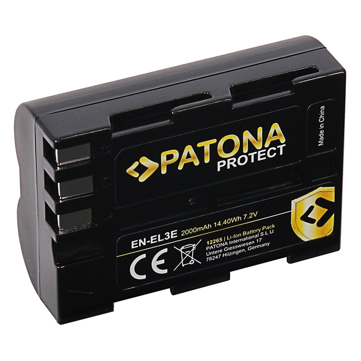 Acumulator Li-Ion Protect, Patona, Compatibil Nikon, EN-EL3e, 2000 mAh, Negru