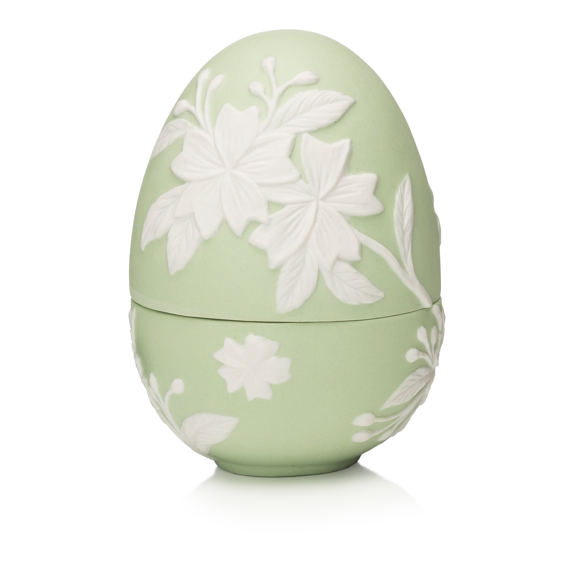 Ou portelan 11 cm, verde cu flori albe