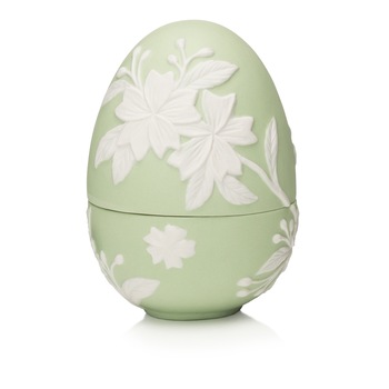 Ou portelan 11 cm, verde cu flori albe Ou portelan 11 cm, verde cu flori albe