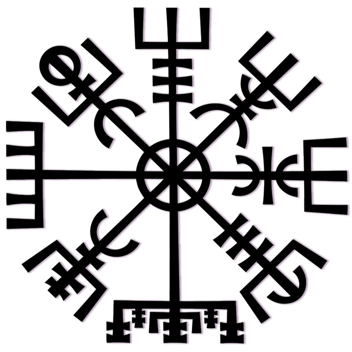 OEM Elegáns faldísz, Vegvisir Norse Symbol, fa, 40 cm, fekete, vastagság 6 mm