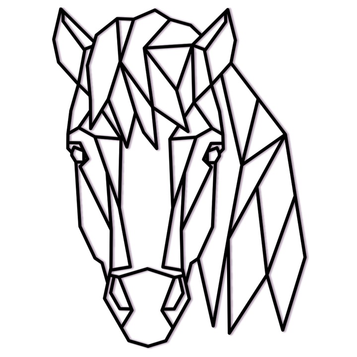 Decoratiune Eleganta de perete Cal Geometric, lemn, 60 cm, negru, grosime 6mm