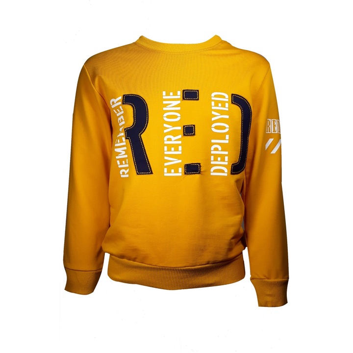 Bluza baieti, galben mustar, bumbac, imprimeu text