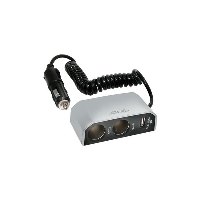 Multiplicator prelungitor priza bricheta auto Carpoint, 2 iesiri, USB, 12V, 8A, lungime cablu 30 cm