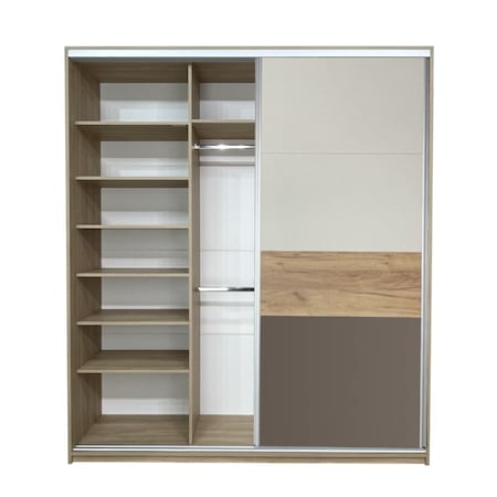 Dressing cu usi culisante, Stejar Urban/ Cappuccino/ Gold/ Grej, H240 x L240 x A60 cm, dulap cu sistem culisare Hafele