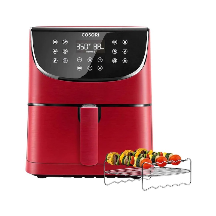 Cosori Air Fryer Forró légsütő, olajmentes, digitális kijelző, 11 előre beállított sütési funkció, 5,5 literes kapacitás, 1700W, piros