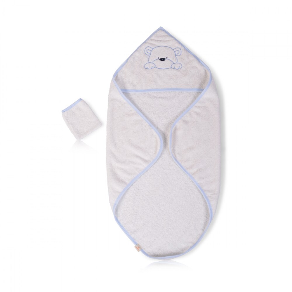 Set prosop 75x75 cm si manusa de baie din bumbac Cangaroo Honey Boo Blue