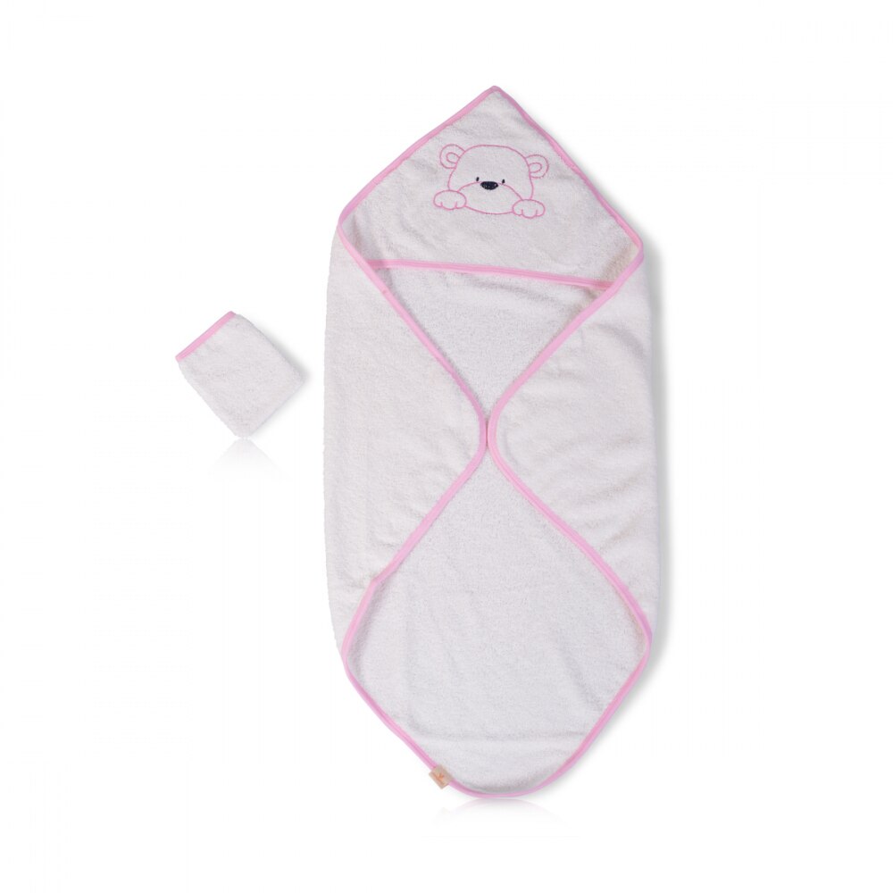 Set prosop 75x75 cm si manusa de baie din bumbac Cangaroo Honey Boo Pink