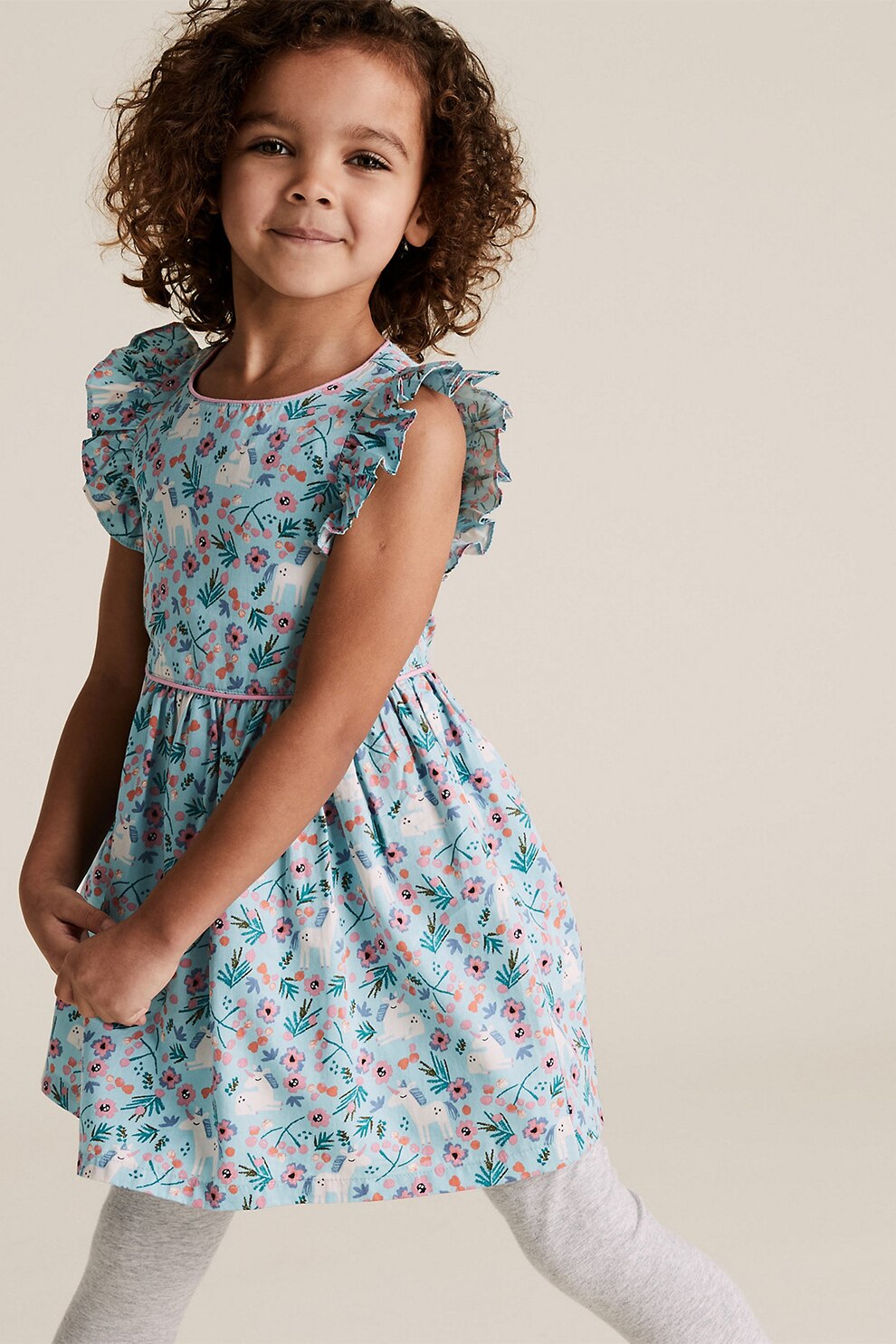 Marks & Spencer, Rochie scurta evazata cu imprimeu, Bleu/Alb/Roz