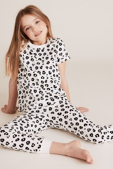 Marks & Spencer, Set de pijama fete cu animal print, 2 perechi, Alb/Roz, Alb/Roz Marks & Spencer, Set de pijama fete cu animal print, 2 perechi, Alb/Roz, Alb/Roz