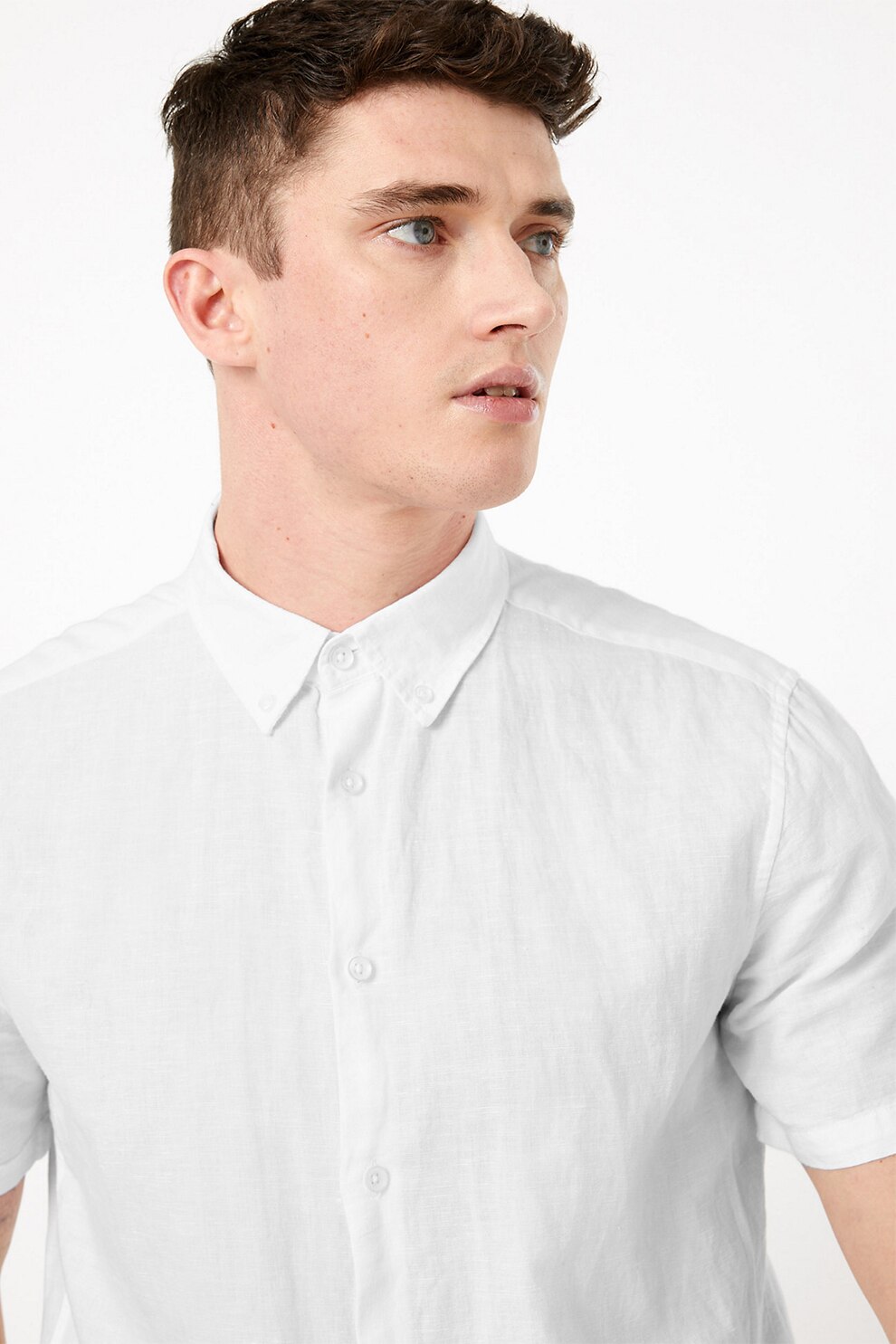 Marks & Spencer, Camasa din amestec de in, cu maneci scurte, Alb