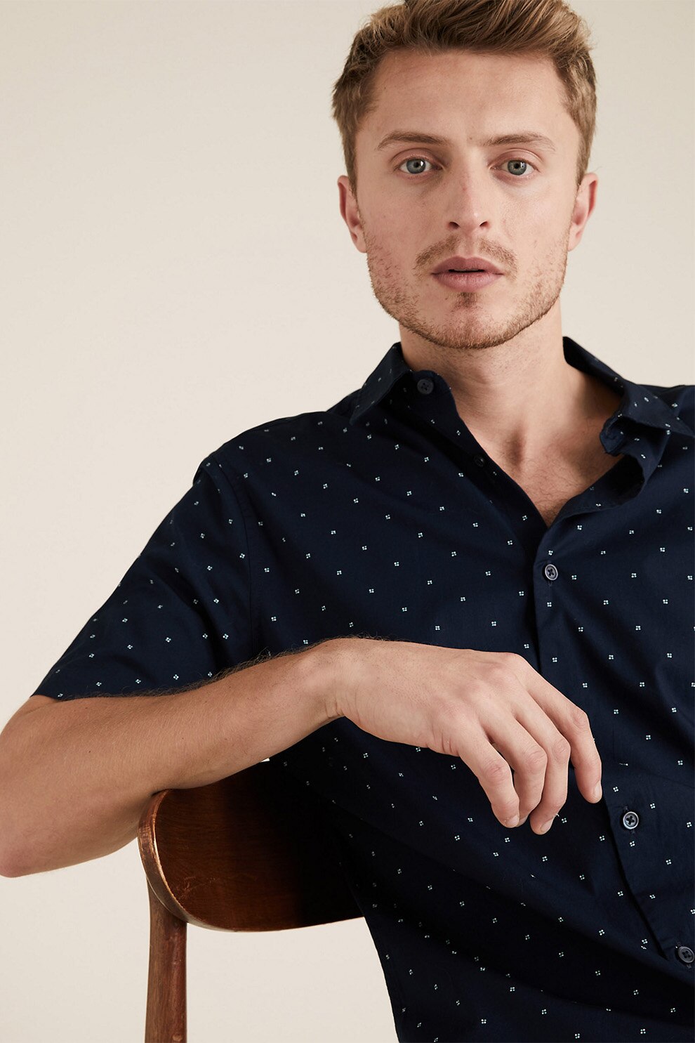 Marks & Spencer, Camasa regular fit cu imprimeu, Bleumarin