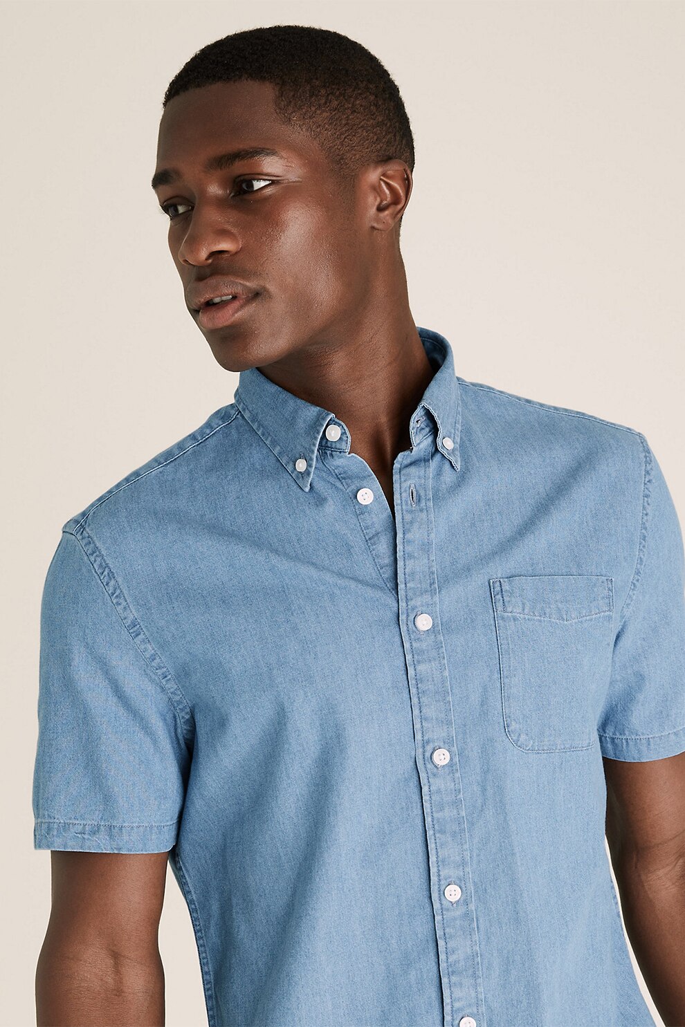 Marks & Spencer, Camasa din denim cu buzunar aplicat, Albastru azur