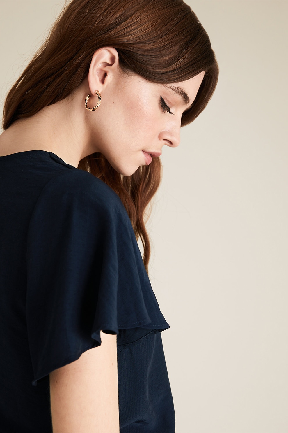 Marks & Spencer, Tricou cu maneci cu volane, Bleumarin, 34