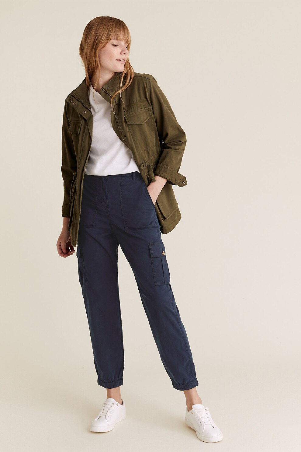 Marks & Spencer, Pantaloni cargo drepti din amestec de lyocell, Bleumarin