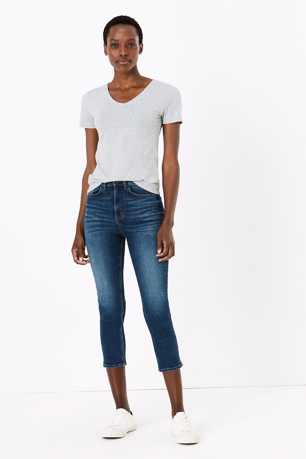 Marks & Spencer, Blugi skinny crop cu talie inalta, Albastru