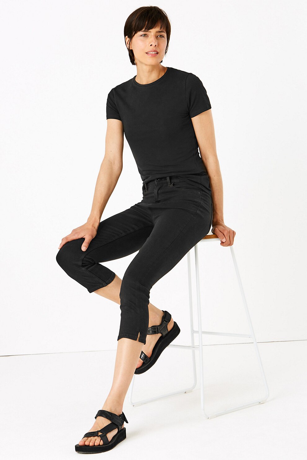 Marks & Spencer, Blugi skinny crop cu talie inalta, Negru