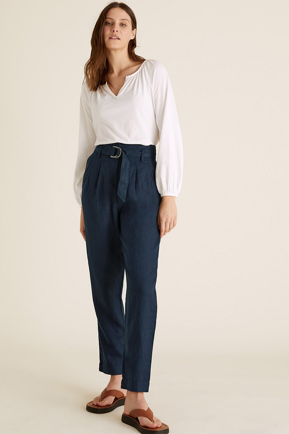Marks & Spencer, Pantaloni conici de in cu o curea, Bleumarin