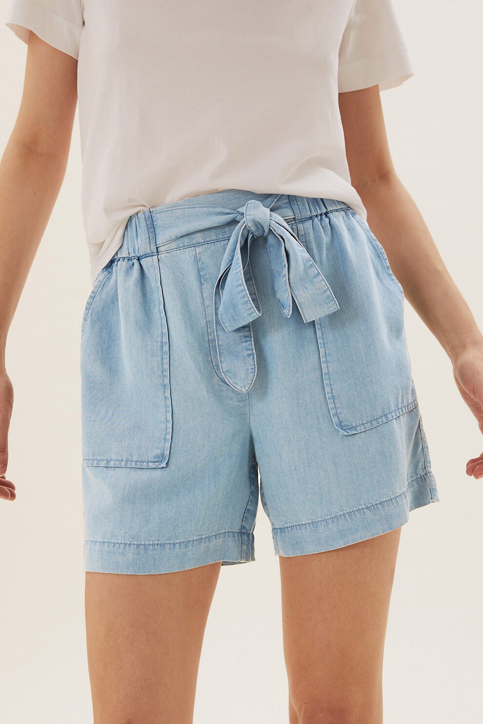 Marks & Spencer, Pantaloni de lyocell cu aspect decolorat, Albastru deschis