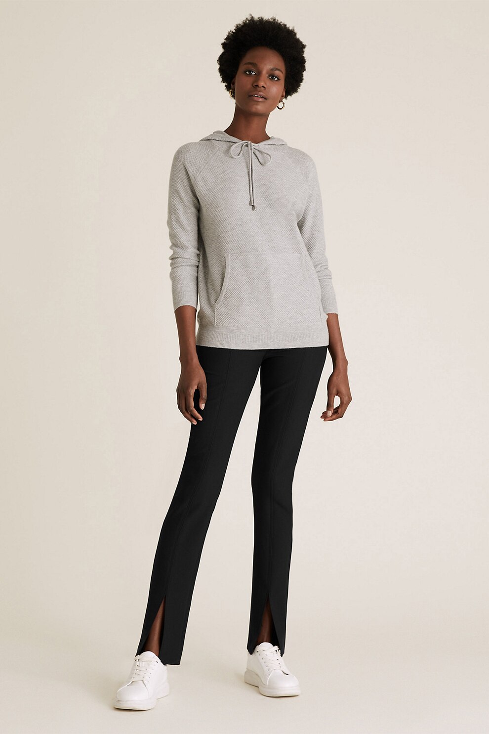 Marks & Spencer, Pantaloni skinny cu talie inalta si slit frontal, Negru