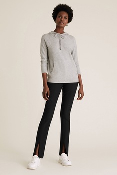 Marks & Spencer, Pantaloni skinny cu talie inalta si slit frontal, Negru Marks & Spencer, Pantaloni skinny cu talie inalta si slit frontal, Negru
