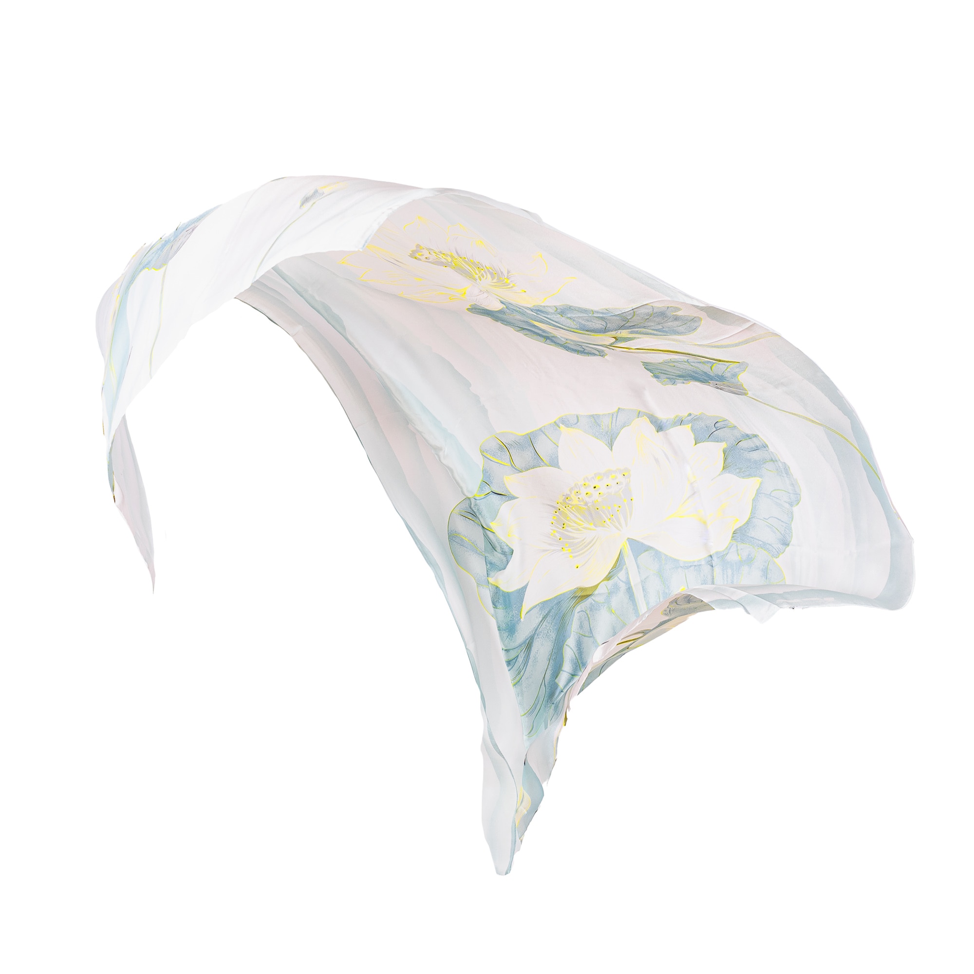 Esarfa dama, Indiasy, 100% matase, alb albastru galben, 180 x 90 cm