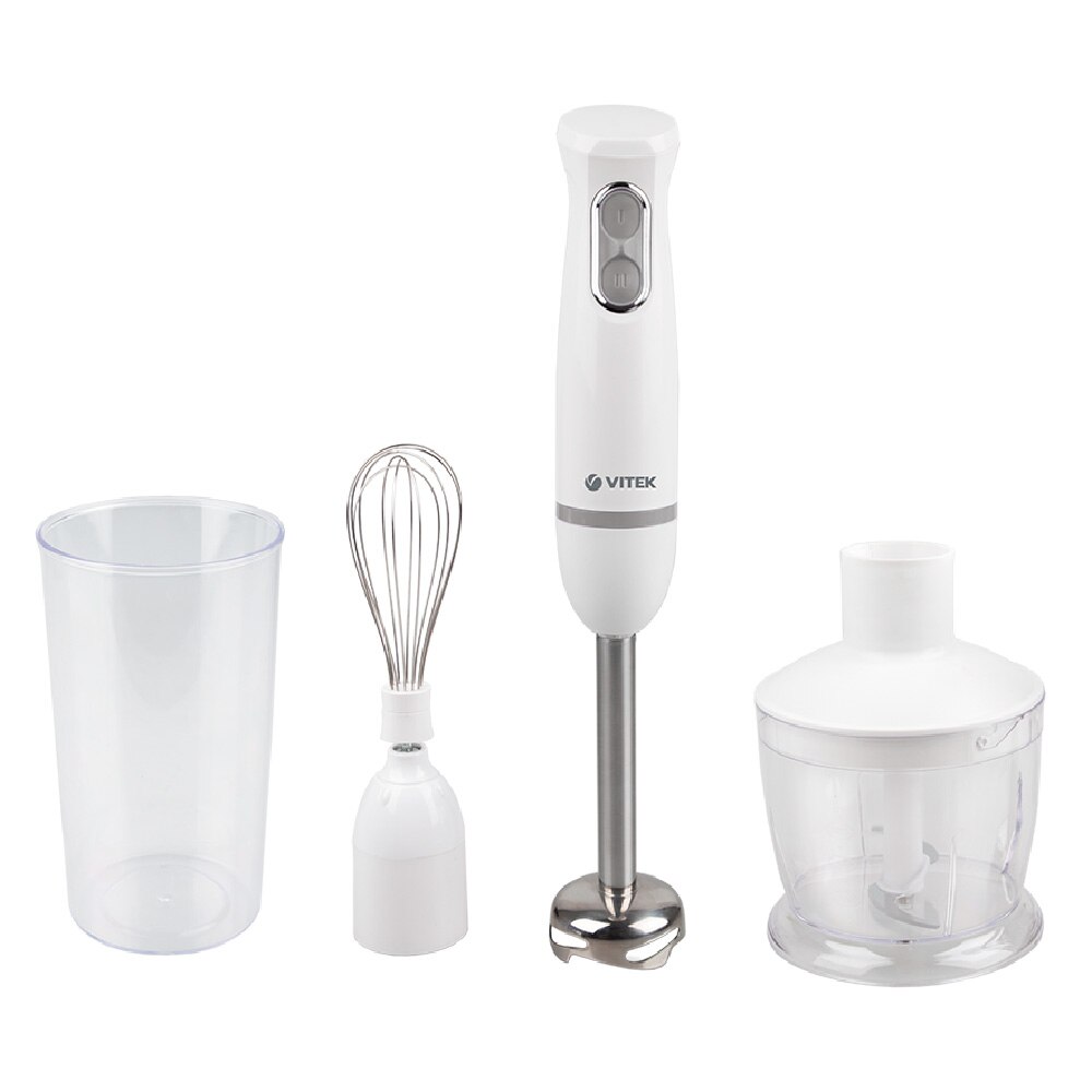 Blender de mana VITEK VT-3413, 700 W, 2 viteze, Functie Turbo, maruntitor 600 ml, pahar gradat plastic 600 ml, agitator p/u batere, Alb