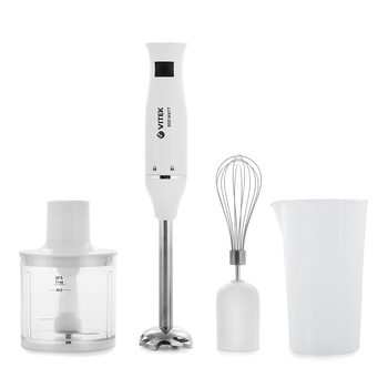 Blender de mana VITEK VT-8534, 800 W, 1 viteza, maruntitor 450 ml, pahar gradat plastic 700 ml, agitator p/u batere, Alb Blender de mana VITEK VT-8534, 800 W, 1 viteza, maruntitor 450 ml, pahar gradat plastic 700 ml, agitator p/u batere, Alb