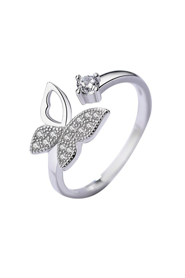 Inel din Argint 925 Magic Butterfly cu pietre de zirconiu, masura ajustabila, cadou, aniversare, sarbatori, martisor