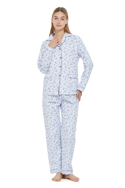 Pijama Dama Clasica Global, Alb/Mov