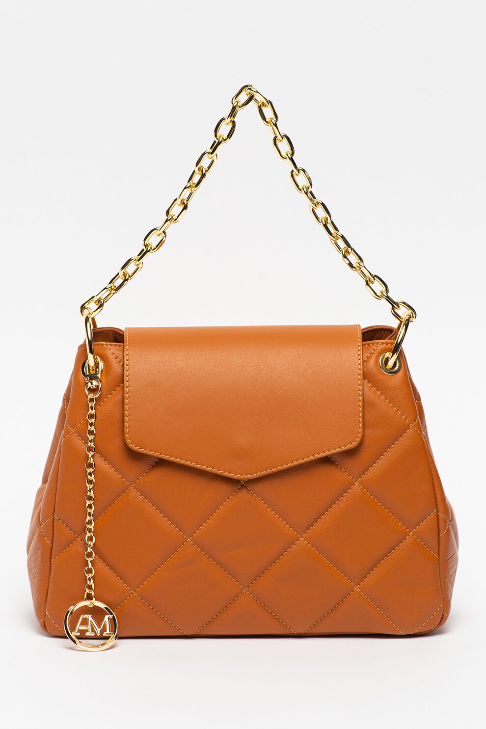 Antonia Moretti, Geanta de piele cu design matlasat, Maro scortisoara/Auriu