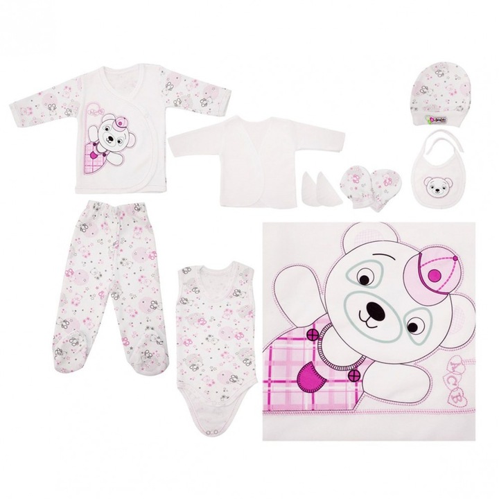 Compleu copii,10 piese,Model animalute,Bubu-Still,0-3 luni,roz