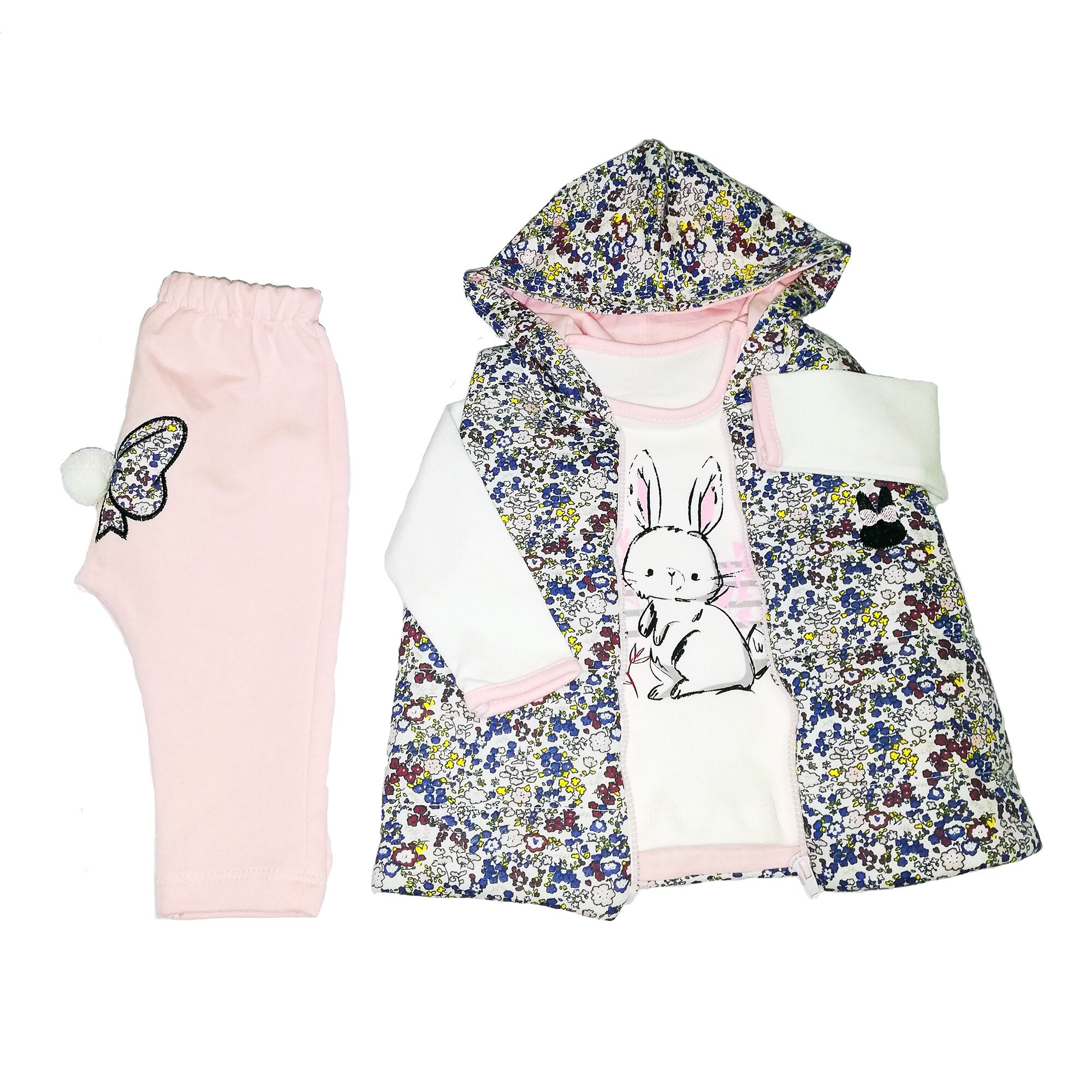 Compleu fete 3 piese, vesta, pantaloni si bluza, Hippil, iepuras, fundita