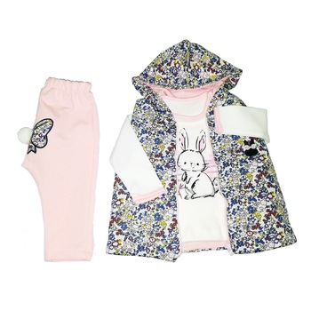 Compleu fete 3 piese, vesta, pantaloni si bluza, Hippil, iepuras, fundita Compleu fete 3 piese, vesta, pantaloni si bluza, Hippil, iepuras, fundita