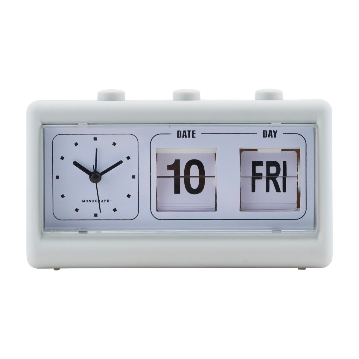 Ceas decorativ cu alarma si calendar, House Doctor Retro Clock, gri, 19 x 6.2 x 11.1 cm
