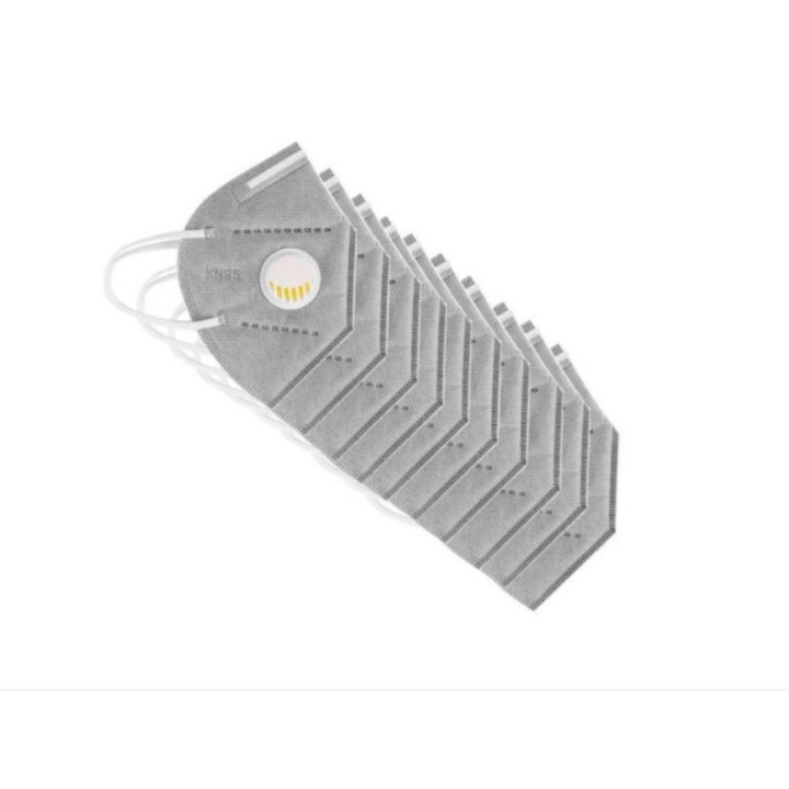 FFP2 – (KN95), 5 rétegű légzőszelepes arcmaszk, Szürke, 10 darab